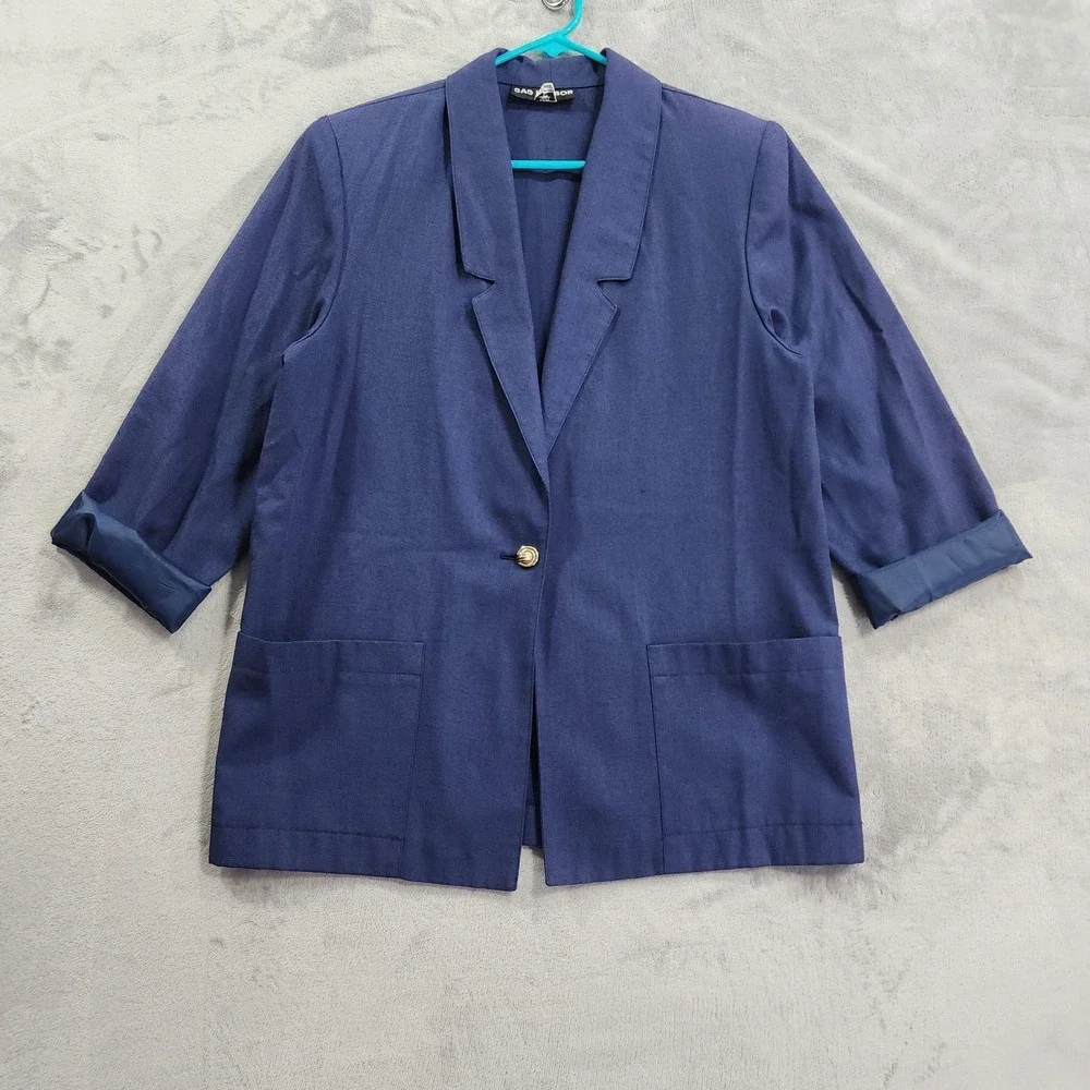Vintage Sag Harbor Blazer Womens 12‎ Blue Lightweight One Button Jacket Office